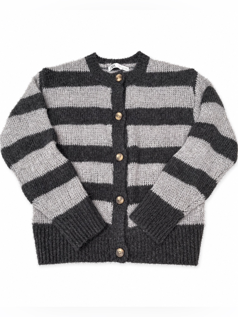 Zara Gray Black Striped Alpaca Blend Cardigan Size S - NWOT